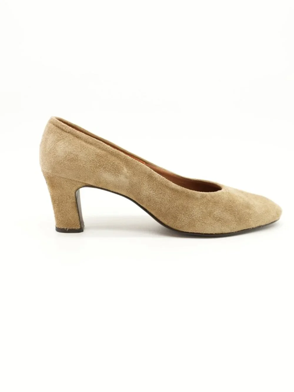 Vintage Suede Leather Heels Camel Tan 1970s Pumps Size 9.5